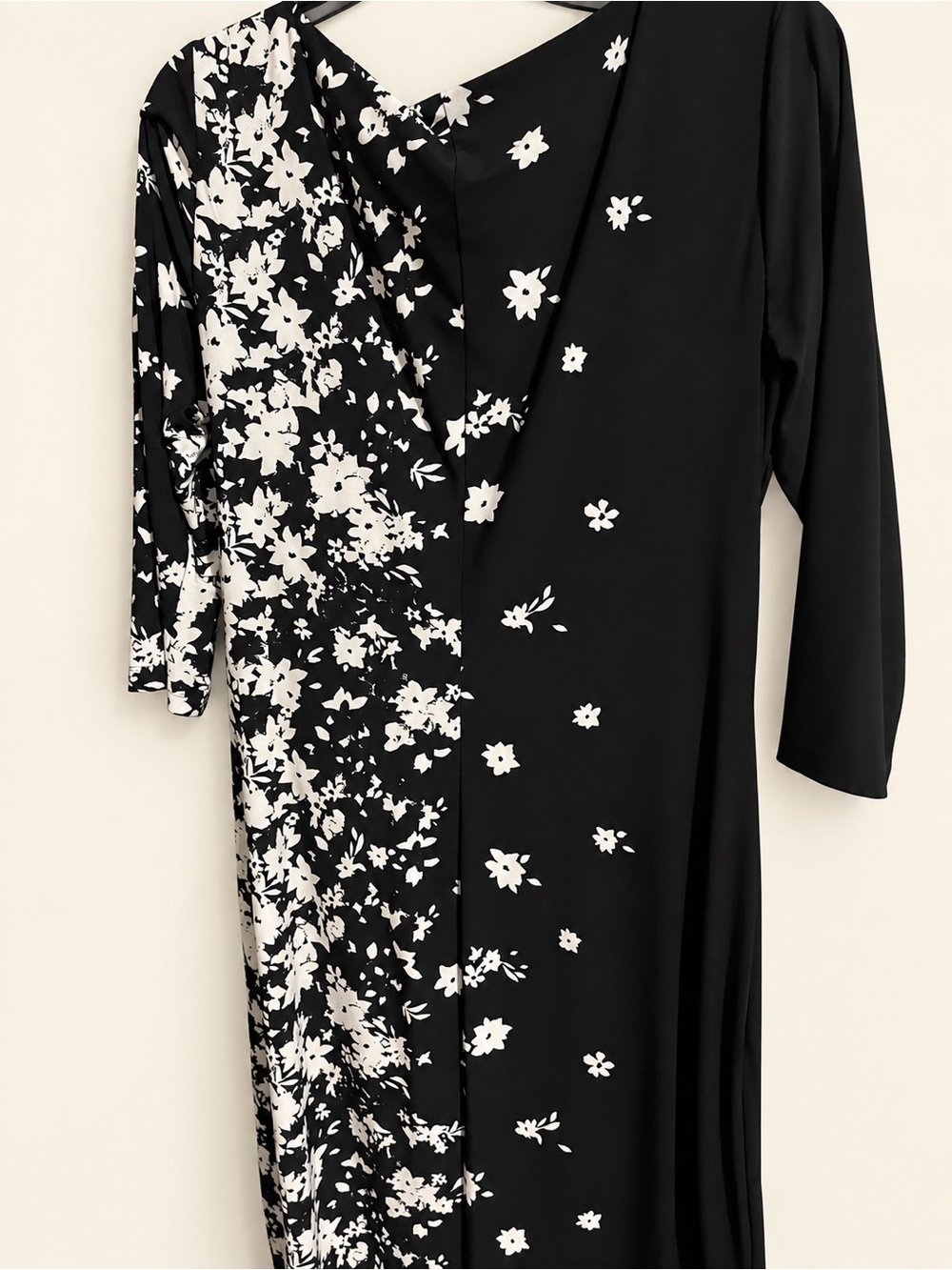 NWT Anne Klein Black White Floral Ruched Dress Size 16